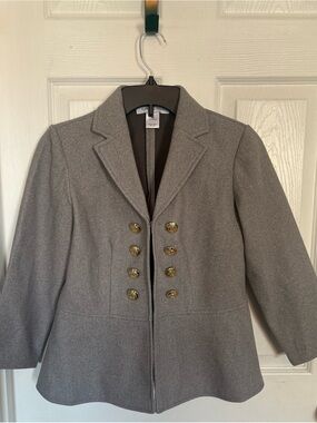 Women's Gray Double-Breasted Blazer with Gold Buttons
